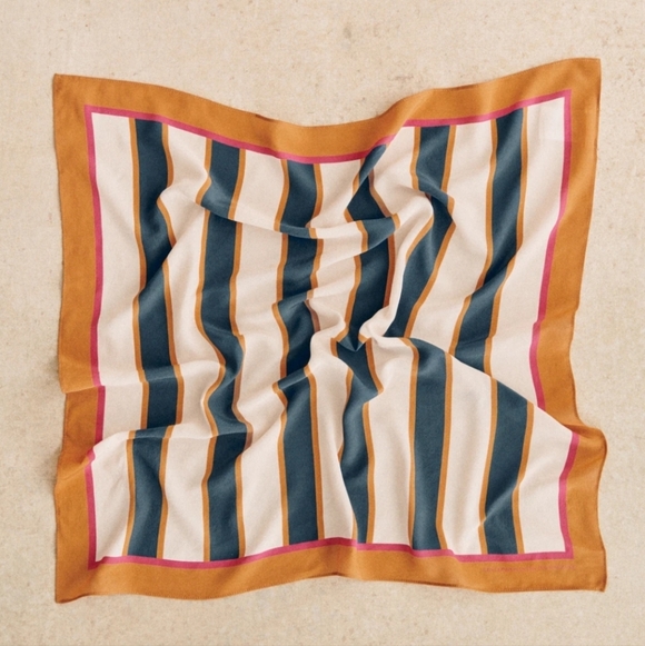 Sezane Accessories - Sezane Cleophee 100% Silk Navy/Camel Striped Scarf